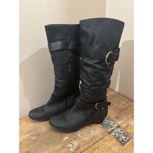 Pikolinos Bruja Women's Tall Leather Slouch Buckle Boots Black Size 41/US 9.5